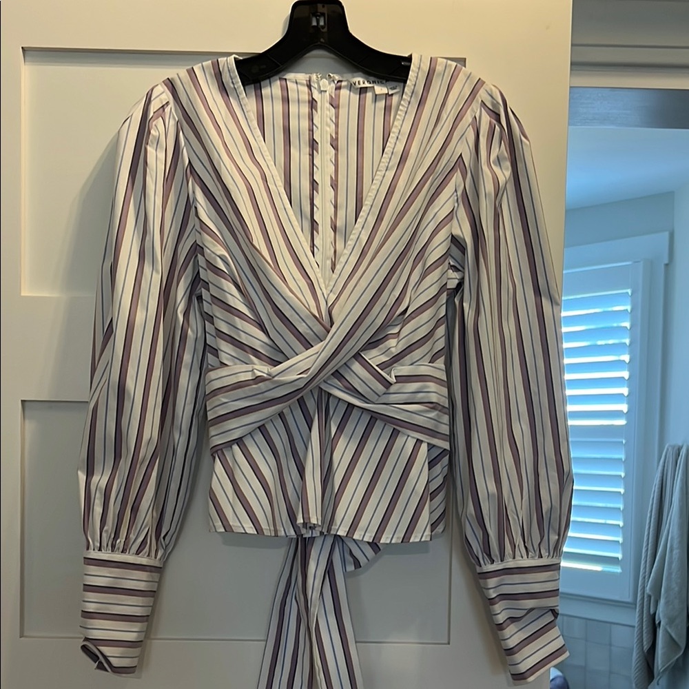Veronica Beard Seema Striped Wrap Top